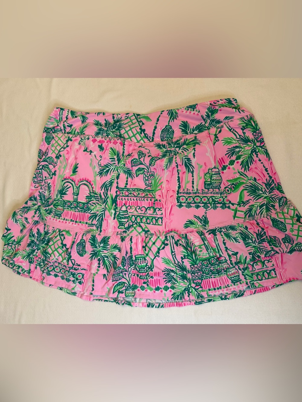 Lilly Pulitzer Fern Luxletic Ruffle Skort M Always Worth It Pink Green Palm